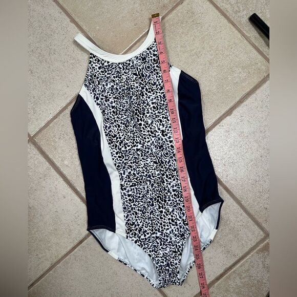 Athleta Navy Blue & White Leopard Print Zimbabwe One Piece Swimsuit Size 36 B/C - Picture 10 of 12